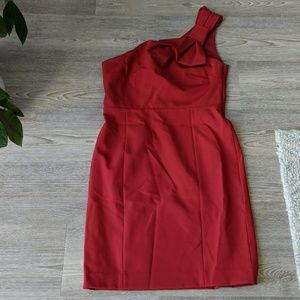 Ann Taylor One Shoulder Bow Dress in Red (Size 6P)